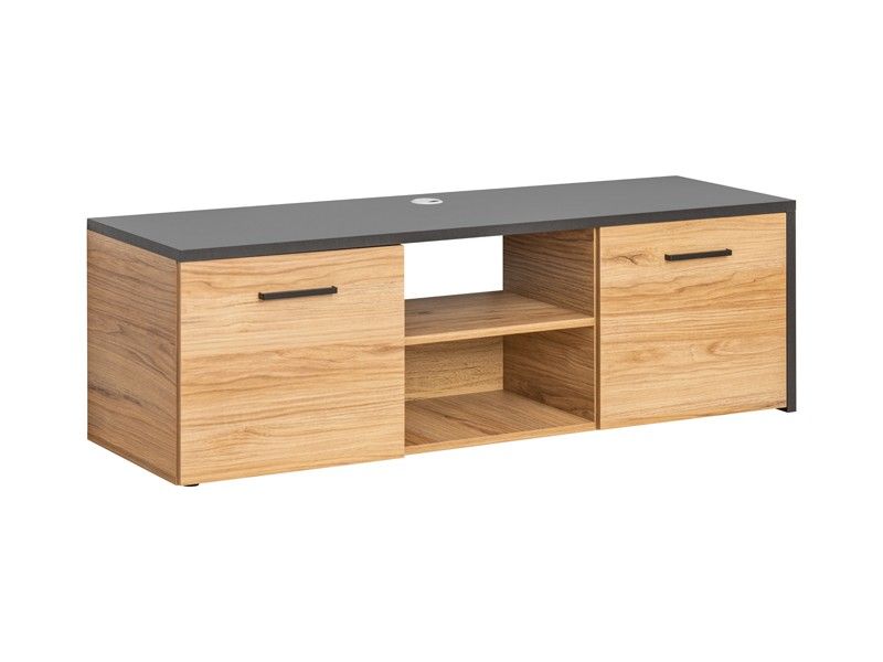 Szafka RTV, Toronto, 135x42x45 cm, dąb warmia, czarny, mat