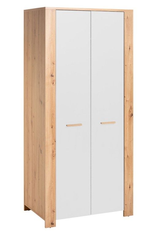 Szafa dwudrzwiowa, Vega, 90x57x196 cm, dąb artisan, biały, mat