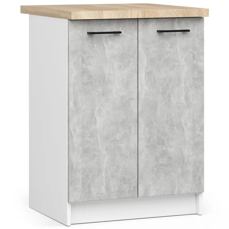 Szafka do kuchni, z blatem, S602D, Oliwia, 60x60x85 cm, biel, beton, dąb sonoma, mat