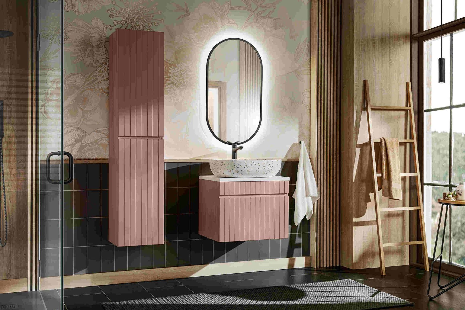 Zestaw podwieszanych mebli do łazienki, Iconic, różowy, mat