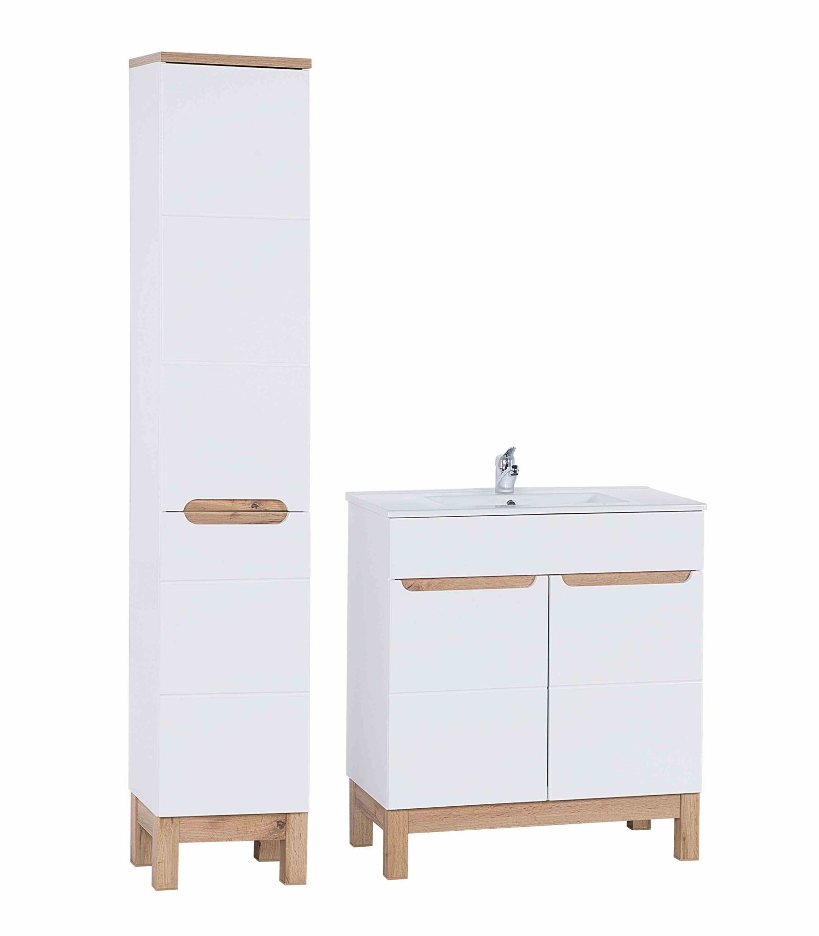 Zestaw stojących mebli do łazienki, kosz na pranie, Bali, biały, połysk