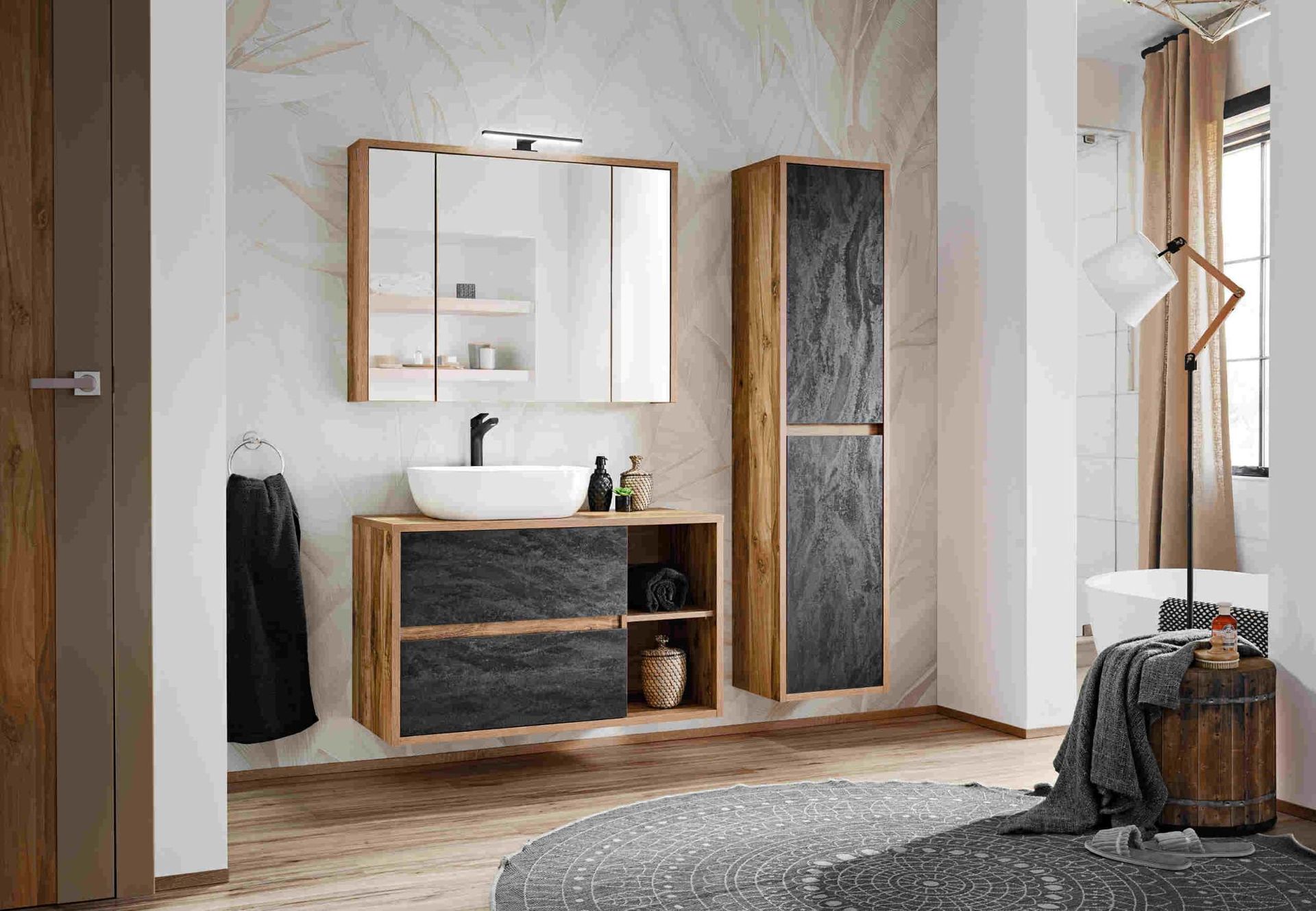 Meble łazienkowe z oświetleniem LED, Hampton, dąb wotan, mat