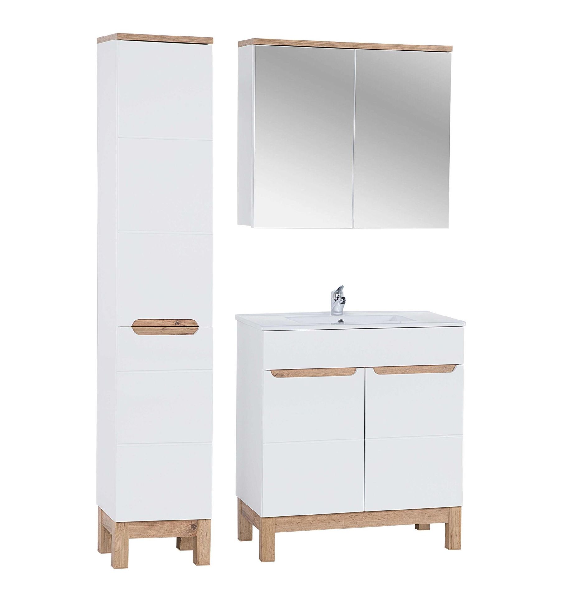 Zestaw mebli do łazienki, 4 elementy, Bali, biały, połysk