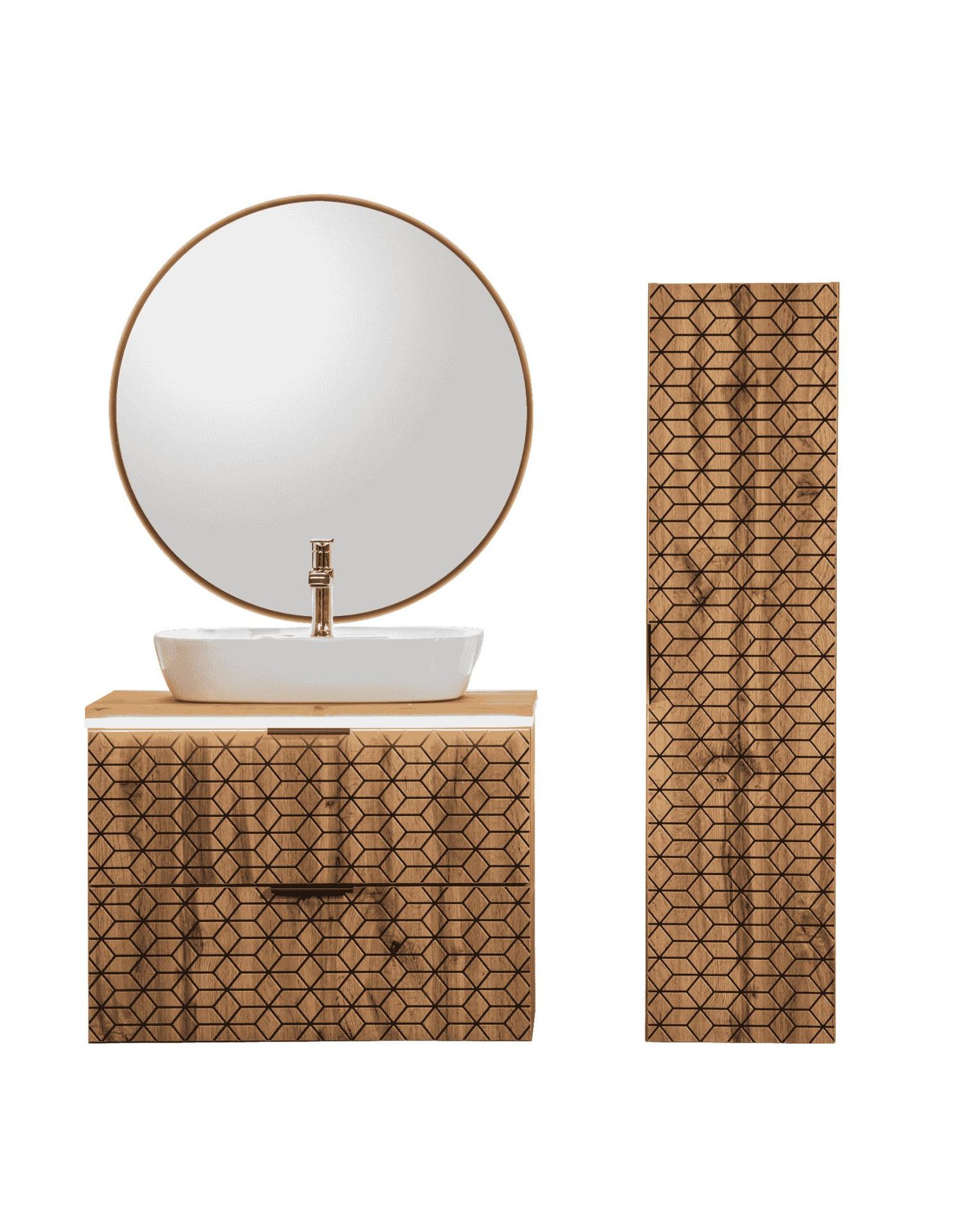 Meble do łazienki z lustrem, Diamond, dąb wotan, mat