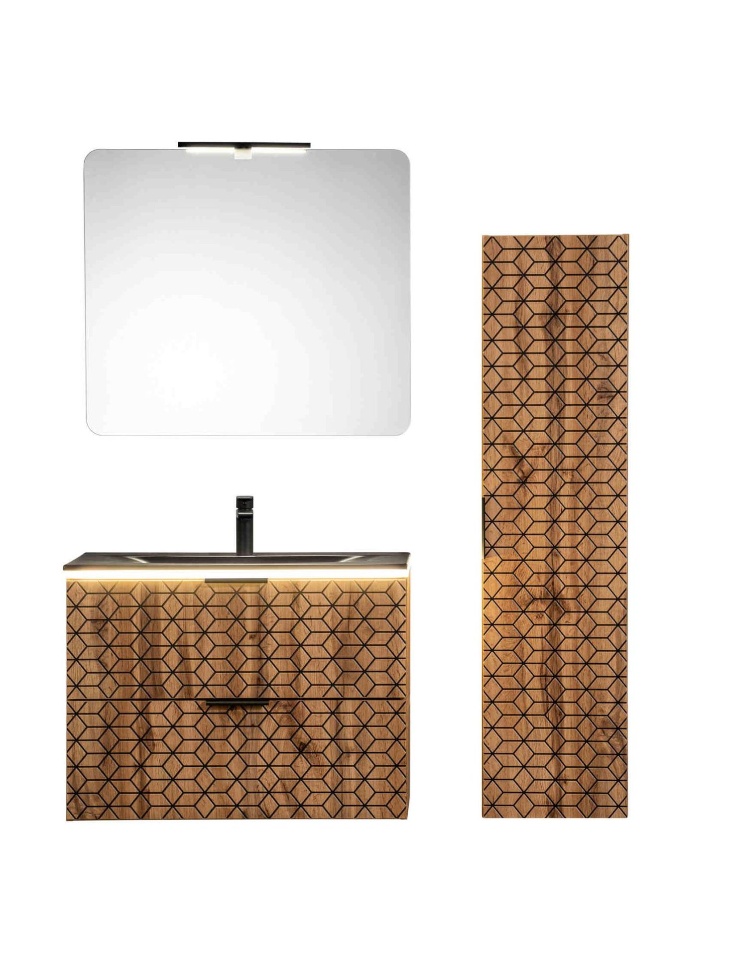 Zestaw podświetlanych mebli do łazienki, Diamond, dąb wotan, mat
