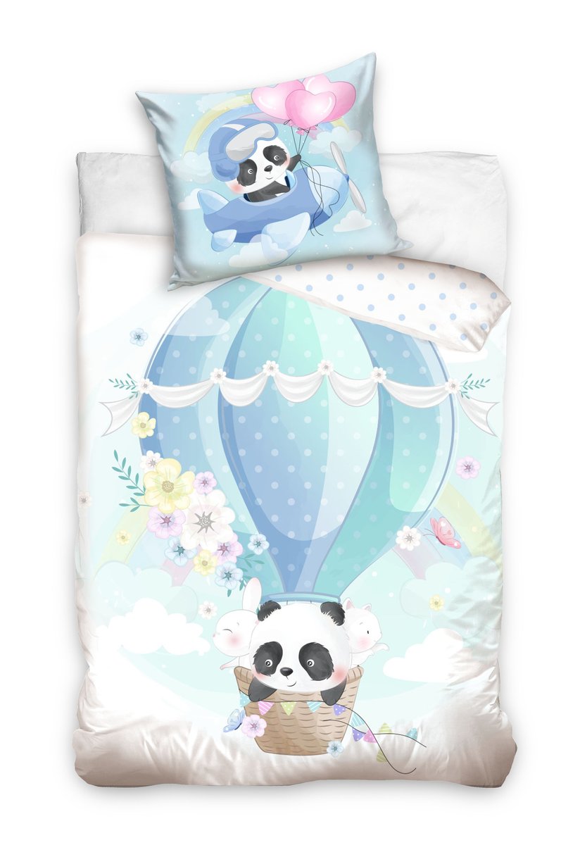 Carbotex, Komplet pościeli bawełnianej Panda, 160x200 cm + 70x80 cm