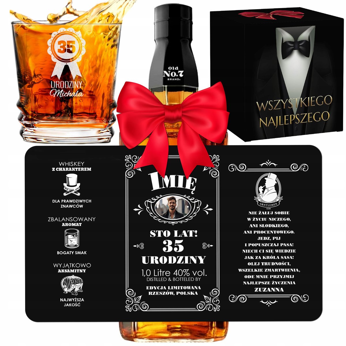 ETYKIETA ZE ZDJĘCIEM +SZKLANKA WHISKY GEO PREZENT URODZINY CHŁOPAKA 1L Y4