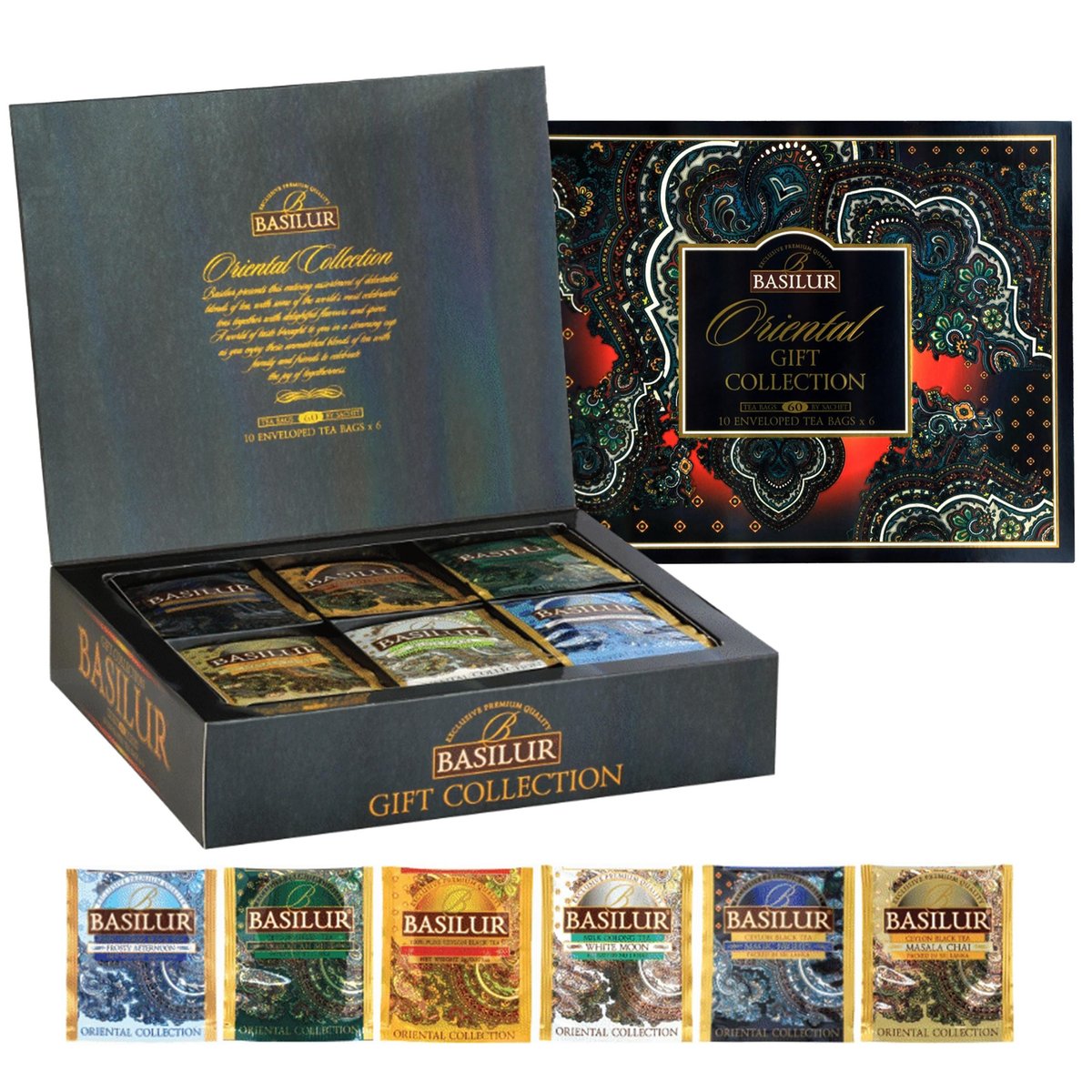 BASILUR Oriental Gift Collection Mieszanka czarnych i zielonych herbat cejlońskich w saszetkach 60 x 1,5g Uniwersalny