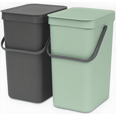 Brabantia Kosz do segregacji odpadów Sort & Go 2 x 16 l szary i zieleń jadeitowa podwójny szafkowy 214462