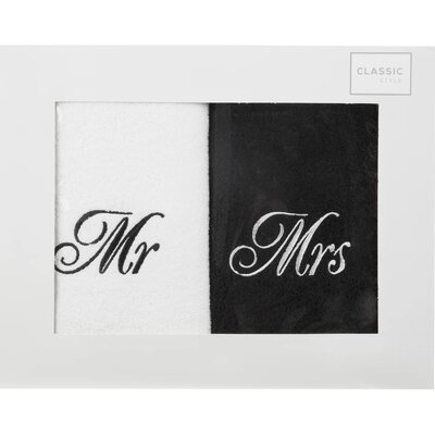 Komplet Ręczników Mr Mrs 2 2 szt. 70 x 140 Biały