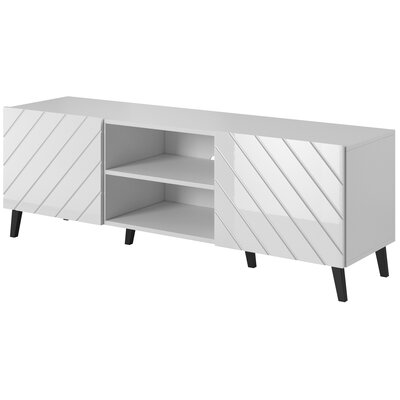 Szafka RTV ABETO 150x42x52 biały/biały połysk