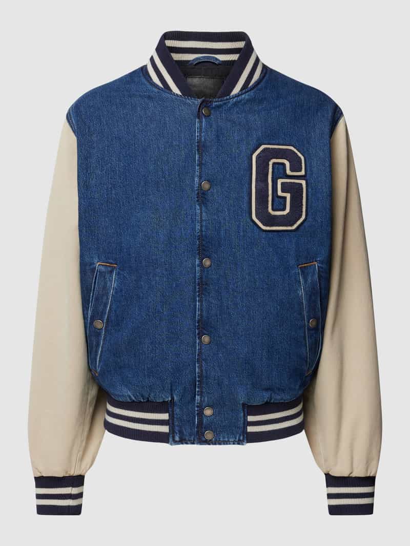 Kurtka baseballowa z imitacji denimu model ‘DENIM VARSITY’