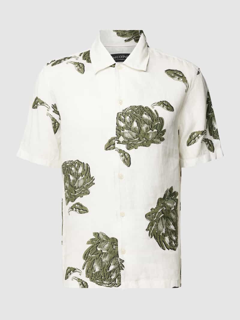 Koszula lniana o kroju regular fit z nadrukiem z motywem