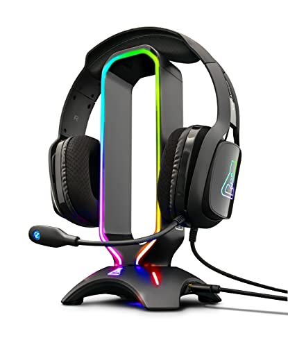 THE G-LAB K-Stand Radon Stojak na zestaw słuchawkowy do gier - Podświetlenie RGB, HUB USB 2 x 2.0, Podstawa antypoślizgowa - Uniwersalny do komputera