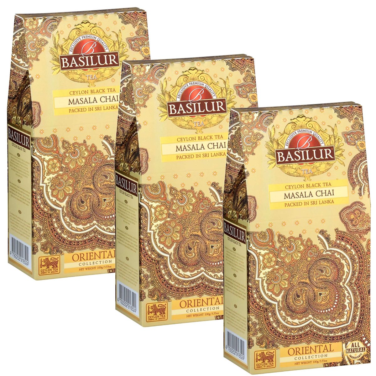 BASILUR Masala Chai - Czarna liściasta herbata cejlońska z naturalnym aromatem przypraw, 100 g x3