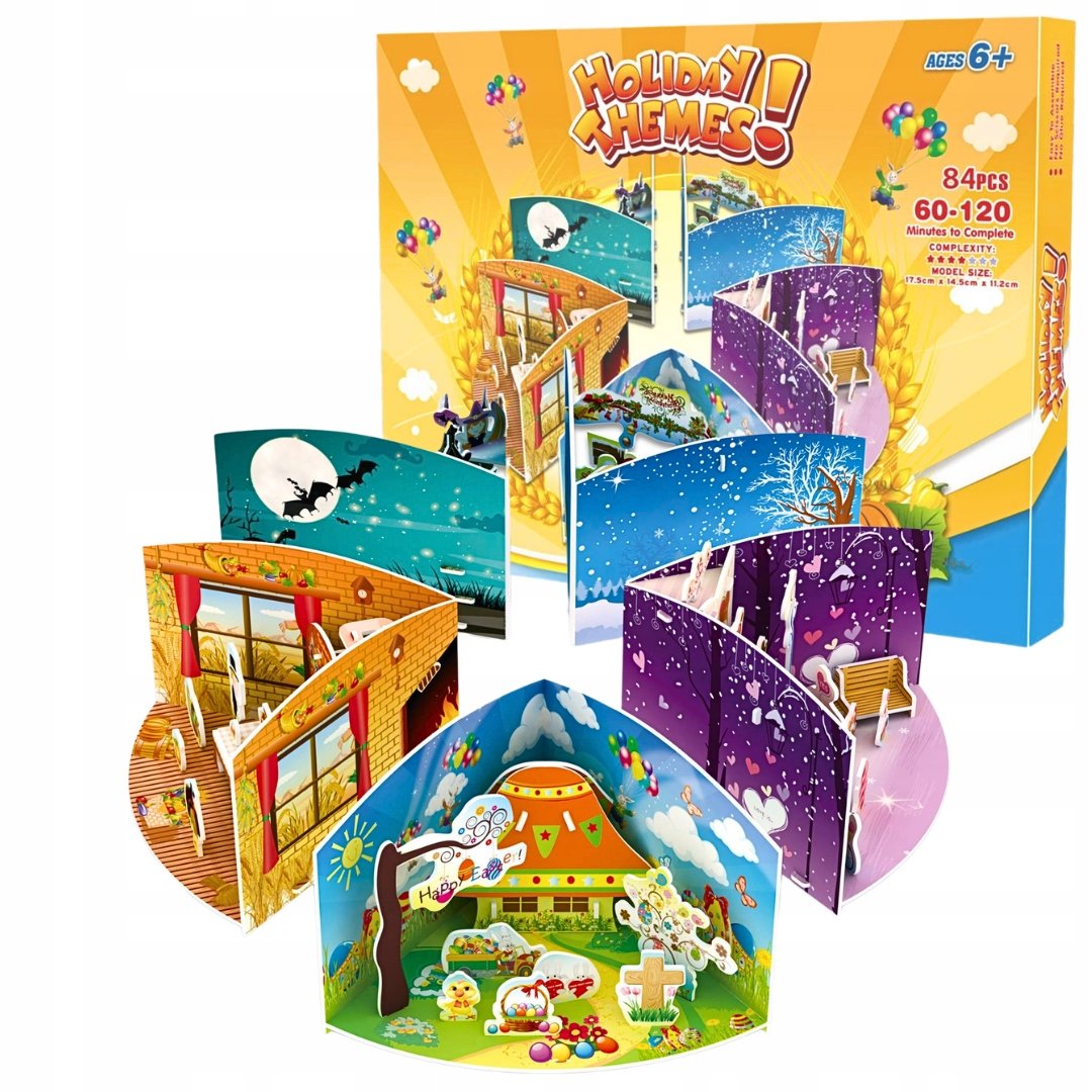 Puzzle 3D 5 Motywów Świątecznych Edukacyjne Premium Dzieci Dorośli DIY 84el