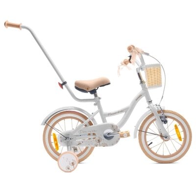 Rower dziecięcy SUN BABY Flower 14 cali dla dziewczynki Biało-beżowy | Bezpłatny transport