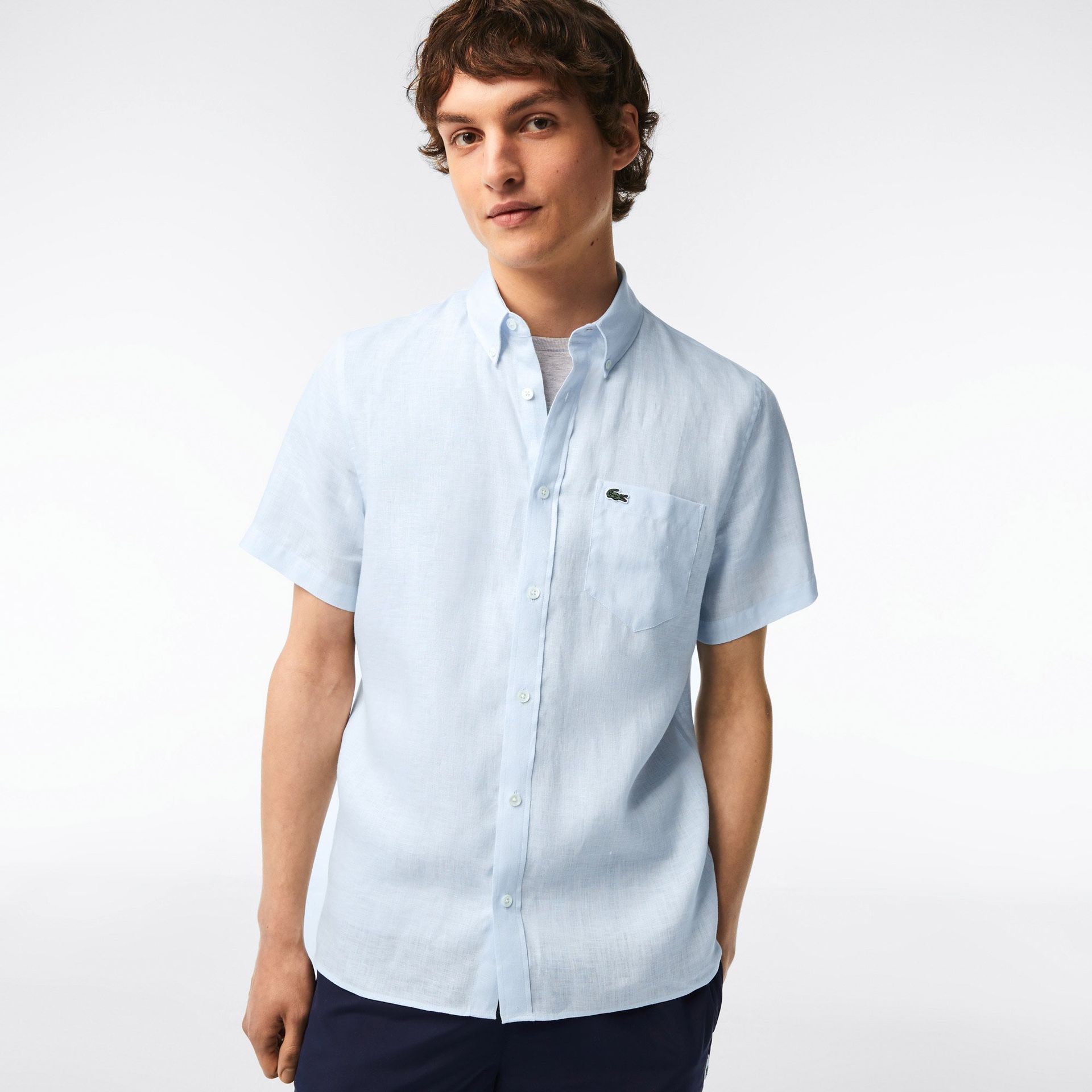 Lacoste męska koszula lniana z krótkim rękawem