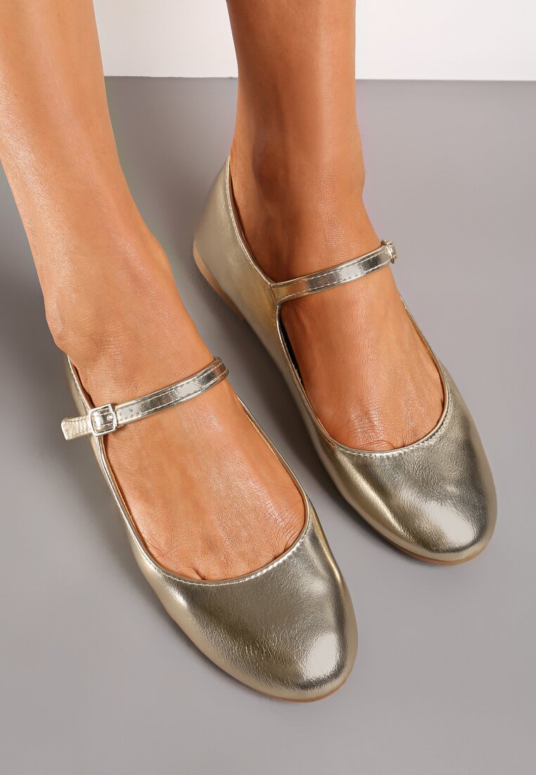 Złote Balerinki z Zapięciem na Sprzączkę z Ekozamszu Loraleima
