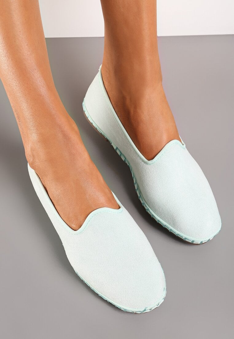 Zielone Płaskie Balerinki z Okrągłym Noskiem z Ekozamszu Klenori