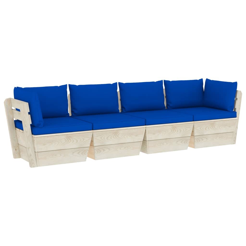 Sofa ogrodowa 4-osobowa z paletą, niebieskie podus