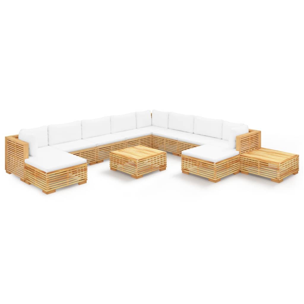 Mebel tekowy - Sofa, stolik, poduszki - Kremowy