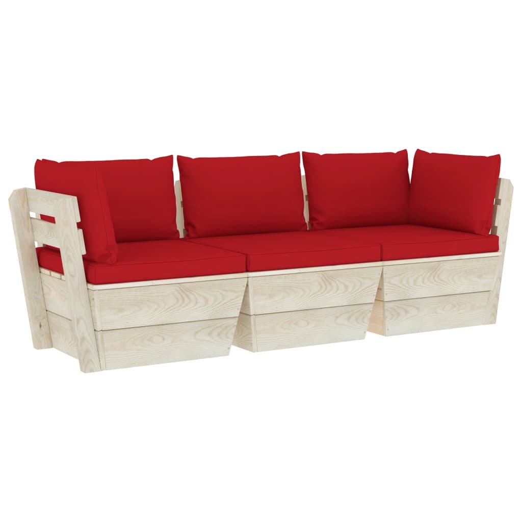 Sofa ogrodowa 3-osobowa z paletami, czerwone podus
