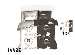Extrapościel Pościel bawełniana 160x200 1442E Jej Jego Strona Her His Side na Walentynki biała brązowa różowa 710N