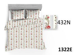 Extrapościel Pościel bawełniana 200x220 1322E różyczki paski niebieskie boski łańcuch 432N