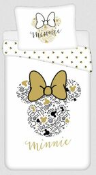 Jerry Fabrics Pościel bawełniana 140x200 Minnie Gold Mini Myszka 8339 kokardy poszewka 70x90 biała beżowa