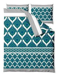 Zaratex Pościel satynowa 140x200 Sapphire geometria zielona szara granatowa Satin Home 1