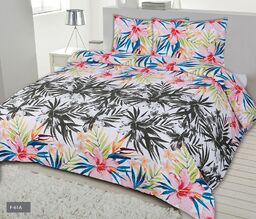 Matex Pościel flanelowa 160x200 F-61A liście palmy kwiaty szare kolorowe