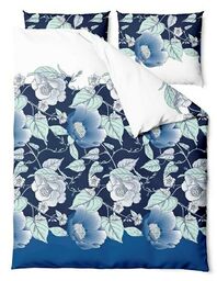 Zaratex Pościel bawełniana 220x200 Peonies kwiaty peonie granatowa chabrowa biała bawełna 2