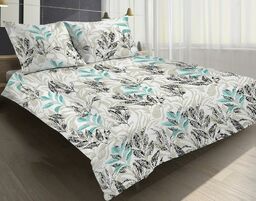 Matex Pościel satynowa 160x200 14A Premium Vigo Flower liście beżowa miętowa