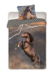 Faro Pościel bawełniana 140x200 koń piorun szachownica Horses 003 młodzieżowa poszewka 70x90