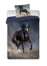 Faro Pościel bawełniana 160x200 koń tornado czarny granatowa Horses 004 młodzieżowa poszewka 70x80
