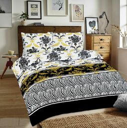 Matex Pościel flanelowa 160x200 F-68A-1 bukiety zebra biała żółta czarna