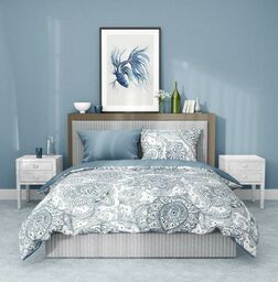 Faro Pościel satynowa 220x200 Elegant 003 ornamenty biała szara kwiaty orientalna dwustronna S 23