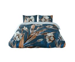 Matex Pościel satynowa 160x200 kwiaty turkusowa szara Prestige 1