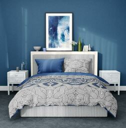 Faro Pościel satynowa 220x200 Elegant 002 geometria niebieska biała czarna dwustronna S 23