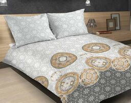 Matex Pościel satynowa 160x200 46A Exclusive Mandala serwetki szara żółta