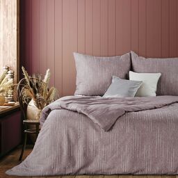 Eurofirany Pościel bawełniana 220x200 Avinion 8 różowa pudrowa z ozdobnymi przeszyciami Terra Collection