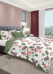 Faro Pościel bawełniana 160x200 biała zielona różowa róże kwiaty 008 Fashion 23