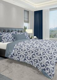 Faro Pościel bawełniana 220x200 biała granatowa szara ornamenty glamour 006 Fashion 23