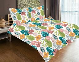 Matex Pościel satynowa 160x200 biała kolorowa liście kwiaty SE-51A Exclusive 2
