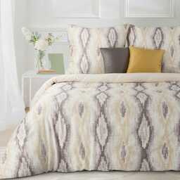 Eurofirany Pościel satynowa 220x200 Nika 24 kremowa wrzosowa geometria