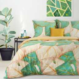 Eurofirany Pościel satynowa 220x200 Nelly 1 liście beżowa zielona