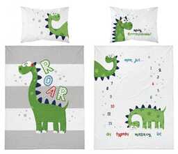 Detexpol Pościel bambusowa 100x135 Dinozaury biała szara zielona paski 3527 A Dino do łóżeczka dwustronna poszewka 40x60 6091