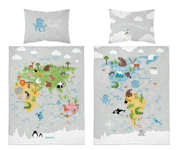 Detexpol Pościel bawełniana 90x120 mapa świata szara 3961 B Mayamoo 105