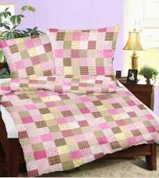 Karo Pościel z kory 140x200 wzór 96/4 Paczłork Różowy na guziki 100% bawełna gruba